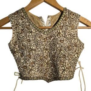 Vtg Handmade Beaded Embellished Bodice XS Corset Sides Ren Faire Costume Cottage